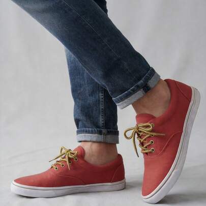 tenis hombre mujer casuales de lona planos unisex baratos moda 22mx 28mx confort al caminar básicos con agujetas zapatillas urbano deportivo orilla tipo piel resistencia arena rojo verde