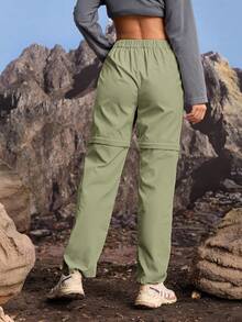 In My Nature Pantalones de senderismo casuales de unicolor con bolsillo con cremallera y botones para mujer - verde menta - Ver 7