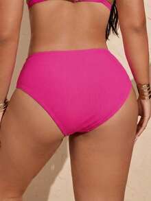 Swim Vcay Bottom de bikini de triángulo fruncido de unicolor para mujer de talla grande - Rosa Fucsia - Ver 2