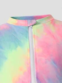 SHEIN 女童纯色针织高领半拉链修身连体运动服 - 彩色 - 查看 7