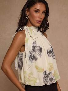 SHEIN Glamour 女士印花系带无袖上衣，优雅度假海滩之选 - 彩色 - 查看 4
