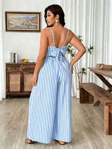 Weeklong Plus Size Women's New Elegant Casual Striped Backless Bow-Tie Design Jumpsuit, Spring/Summer - Multicolor - View 2
