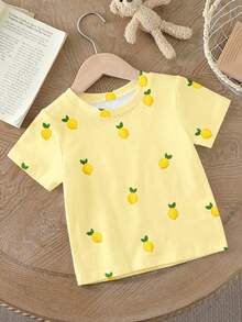 Elladie kids Girls' Casual Lemon Graphic Print Short Sleeve T-Shirt, Comfortable Daily Wear For Spring, Summer And Autumn - Multicolor - View 6