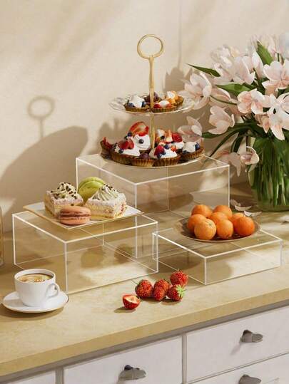 Support de buffet en acrylique transparent, étagère d'affichage de table de buffet, boîte cube à dessert avec fond creux, utilisé pour l'affichage des aliments pour fête, l'affichage du buffet de restauration