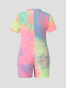 SHEIN 女童纯色针织高领半拉链修身连体运动服 - 彩色 - 查看 4