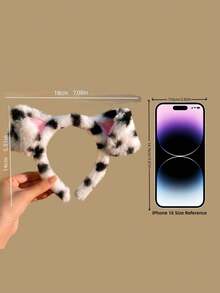 Soft Fluffy Headband With Dog Ears - Cute Spotted Pattern For Skincare, Sleep, Party & Cosplay, Funny Hair Accessory - Multicolor - View 3