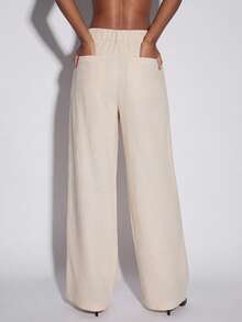 Normani Pantalon large décontracté en couleur unie pour femmes/Été/Printemps/Vacances/Blanc/Lin/Sortie/Vieux argent/Décontracté/Chic sexy/Pantalon large blanc pour femmes/Ensemble de pantalon large/Pantalon de travail élégant pour femmes Vêtements de travail pour femmes Pantalon de travail pour femmes - Nude - Voir 7