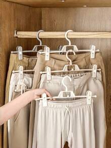 1PC 5PCS 10PCS Telescopic Pants Hangers Non Slip Adjustable Clothes Hangers With Clips For Trousers Jeans Skirts Pants Closet Organizer Space Saving Heavy Duty Stainless Steel Hooks For Home Bedroom Wardrobe Storage - White - View 2