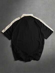Manfinity Hypemode Plus Size Men's Letter Print Short Sleeve Casual Polo Shirt - Black - View 2