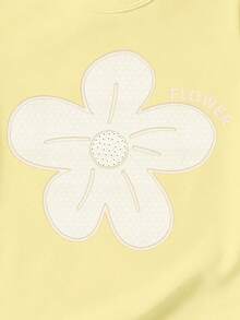 SHEIN T-shirt à manches courtes imprimé floral blanc frais et créatif pour filles, confortable pour le port quotidien au printemps, en été et en automne - Jaune citron - Voir 6