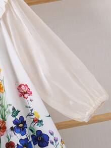 SHEIN 女童（小号）印花网纱宽松优雅连衣裙 - 彩色 - 查看 11