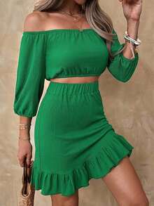EURMUSE Summer Top And Skirt Mini Vacation Green Set - Green - View 4