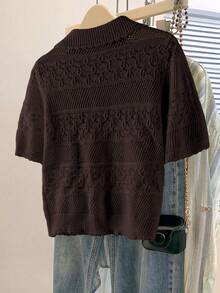 GlowEve New Arrival European And American Fashion Mixed Color Knit Sweater Top - Brown - View 2