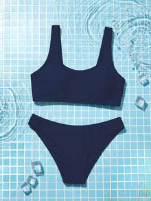 Swim SPRTY Nuevo conjunto de verano para mujer con espalda descubierta y cruzado casual para vacaciones - Azul Marino - Ver 7