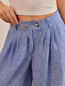 CasuGlow Women Wide Leg Pants Fake Linen - Blue - View 7