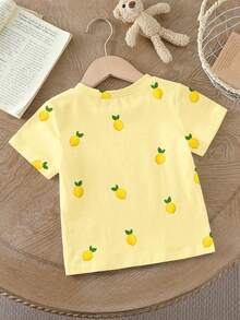 Elladie kids Girls' Casual Lemon Graphic Print Short Sleeve T-Shirt, Comfortable Daily Wear For Spring, Summer And Autumn - Multicolor - View 2