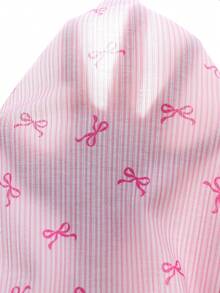 SHEIN 女童度假休闲条纹蝴蝶结印花T恤和短裤套装 - 彩色 - 查看 12