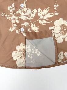 Manfinity RSRT Bộ áo sơ mi và quần short nam in họa tiết hoa, thích hợp cho kỳ nghỉ, kiểu dáng thường ngày. - Màu Khaki - Xem 5
