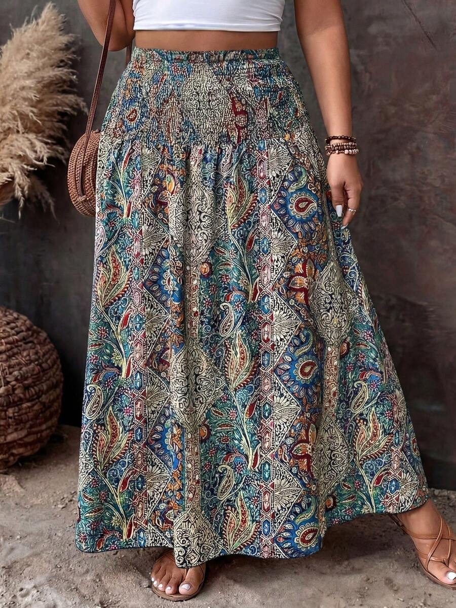 SHEIN Tall CURVE Váy cỡ lớn in họa tiết toàn thân - Nhiều màu - Xem 1