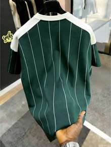 Chillumni 男士休闲撞色条纹字母印花T恤，夏季 - 彩色 - 查看 2