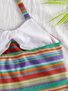 SHEIN White Starfish Halter Neck Cropped Top,Ruched Fitted Removable Bow Blouse For Tween Girls,Marine Style Pearl Chain,Teal,Summer,Boho,Beach,Holiday - Green - View 4