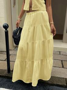 MainGRL 女士休闲度假多层蛋糕裙，适合夏季穿着 - 黃色 - 查看 3