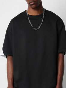 SUMWON Regular Men's Oversized Black T-Shirt With Brooklyn Letter Print Crew Neck Short Sleeve Tee - Black - View 3