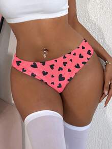 1 chiếc quần lót nữ in hình trái tim dễ thương và thoải mái dành cho ngày Valentine - Hồng - Xem 5