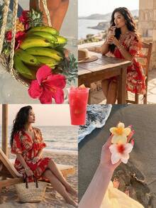 Plus Size Casual Vacation Floral Print Ruffle Hem Dress - Red - View 6