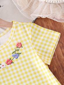 SHEIN 女婴夏季休闲格子卡通印花连衣裙 - 彩色 - 查看 8