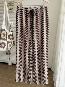 Comfortcana Plus Size Casual Drawstring Waist Printed Wide Leg Pants, Vacation Style, Spring/Summer - Multicolor - View 3