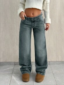 EURMUSE LOW WAIST BAGGY LOOSE STRAIGHT LEG JEAN - Baby Blue - View 4