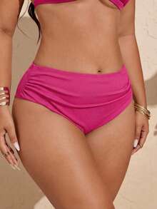 Swim Vcay Bottom de bikini de triángulo fruncido de unicolor para mujer de talla grande - Rosa Fucsia - Ver 3