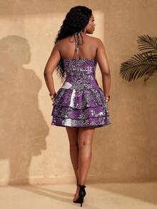 Lunelith SHEIN Lunessa Vacation Allover Print Layered Ruffle Hem Halter Mini Dress - Multicolor - View 2