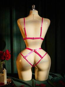 SpicyHot 2pcs Lace Bra Set,Extremely Lingerie For Women,Adult Honeymoon Date Night Outfit,Hot Pink,Summer,Sexy,Wedding Guest Lingerie Set - Hot Pink - View 2