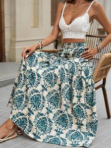 Brillora Women's Elastic Waist Loose Bohemian Print Skirt - Cadet Blue - View 5
