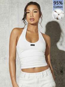 SHEIN BAE 95%纯棉英文字母印花图案女士吊带背心，适合外出、街头风、机场穿搭、时尚休闲、办公室通勤等场合。 - 彩色 - 查看 7