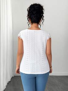Elenzga Blusa con cuello en V, parches florales y volantes, talla grande, primavera/verano - Blanco - Ver 2