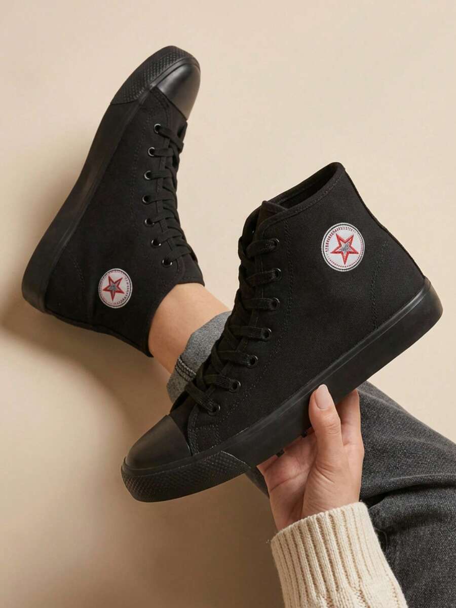 Tenis Casual Tipo Bota Unisex – Estilo Urbano, Cómodos y Versátiles Tenis botines mujer estilo casual urbanos negros cómodos modernos suela antiderrapante moda juvenil versátiles uso diario - Negro - Ver 1