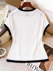 GlowEve CURVE Camiseta Plus Size Casual com Detalhes em Blocos de Cor - Branco - Ver 2