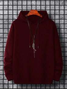 EURMUSE Men Letter Graphic Drawstring Hoodie - Burgundy - View 2