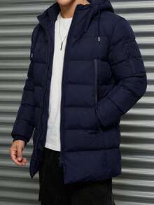 Cottnline Men's Young Casual Textured Grid Fabric Slim Fit Padded Coat - Navy Blue - View 1
