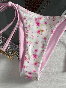 Swim Mod 2026 Spring/Summer Tie-Up Strap Two Pieces Bikini Swimsuit Womans Bikini Sets Floral Print Bikini Pink String Bikini - Multicolor - View 4