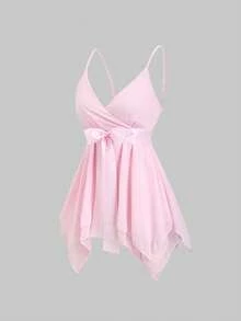 Sweetra Áo camisole nữ màu trơn mới, thắt eo nhún bèo, kiểu dáng thường ngày, đa năng, thích hợp mặc hàng ngày. - Hồng - Xem 3
