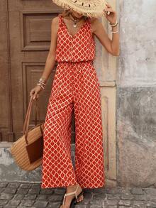 Brillora Mono informal de mujer con estampado total y cuello en V - Rojo - Ver 10
