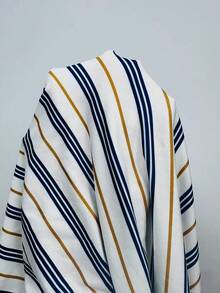 Hauture 2pcs/Set Fashionable Contrast Stripe Short Sleeve Loose Top And Cropped Blouse For Women - Blue and White - View 8