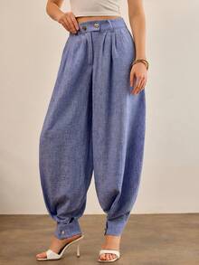 CasuGlow Women Wide Leg Pants Fake Linen - Blue - View 5