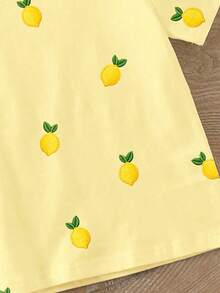 Elladie kids Girls' Casual Lemon Graphic Print Short Sleeve T-Shirt, Comfortable Daily Wear For Spring, Summer And Autumn - Multicolor - View 4