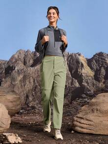 In My Nature Pantalones de senderismo casuales de unicolor con bolsillo con cremallera y botones para mujer - verde menta - Ver 6