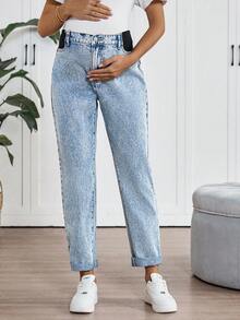 Quần jean ống loe màu xanh dương dành cho bà bầu - Rửa nhẹ - Xem 5